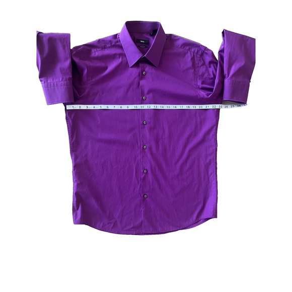 Hugo Boss Regular Fit Dress Shirt Mens 16.5 42‎ Solid Purple Long Sleeve - Picture 5 of 10